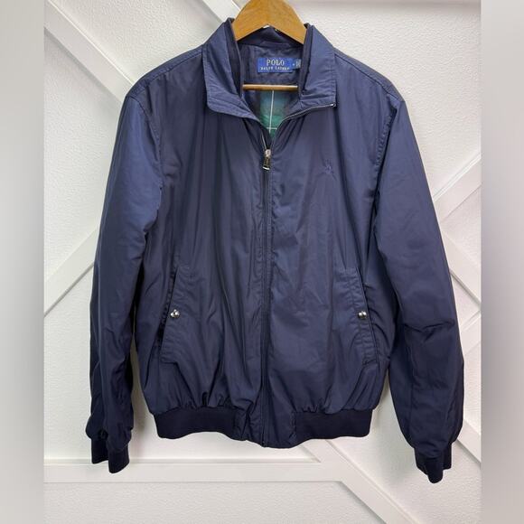 Polo Ralph Lauren Men’s Navy Zip-Up Jacket Plaid Lined Classic Bomber Size M